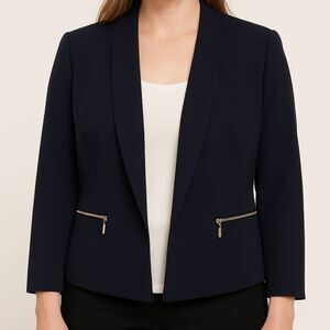 Evan-Picone Black Label Navy Open Front Blazer Jacket Size 6 NWT